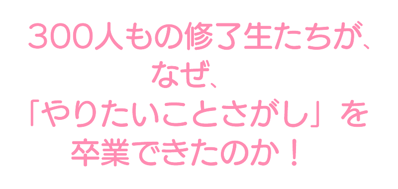 300人もの修了生たちが、 なぜ、「やりたいことさがし」を卒業できたのか!